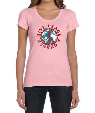 Ladies Peace Shirt Give Peace a Chance Scoop Neck Tee T-Shirt