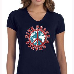 Ladies Peace Shirt Give Peace a Chance V-neck Tee T-Shirt