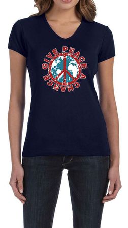 Ladies Peace Shirt Give Peace a Chance V-neck Tee T-Shirt