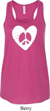 Ladies Peace Tank Top Hippie Heart Peace Flowy Racerback