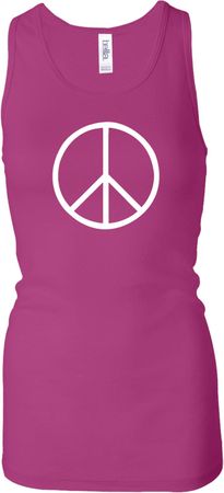 Ladies Peace Tanktop Basic Peace White Longer Length Racerback Tank