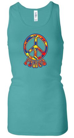 Ladies Peace Tanktop Funky Peace Longer Length Racerback Tank Top