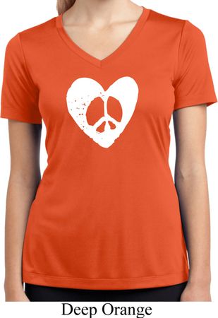 Ladies Peace Tee Hippie Heart Peace Moisture Wicking V-neck