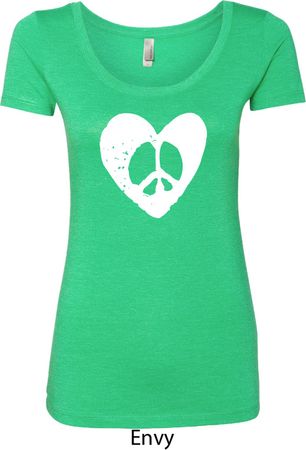Ladies Peace Tee Hippie Heart Peace Scoop Neck