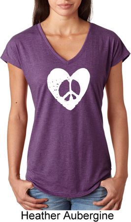 Ladies Peace Tee Hippie Heart Peace Tri Blend V-neck