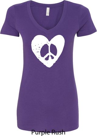 Ladies Peace Tee Hippie Heart Peace V-Neck Shirt