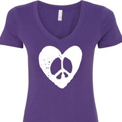 Ladies Peace Tee Hippie Heart Peace V-Neck Shirt Ladies Peace Tee Hippie Heart Peace V-Neck Shirt