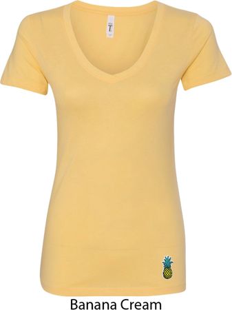 Ladies Pineapple Patch Bottom Print V-neck Shirt