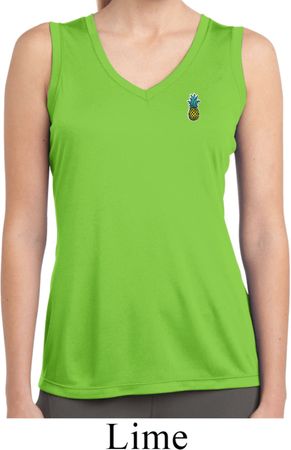 Ladies Pineapple Patch Pocket Print Moisture Wicking Sleeveless Shirt