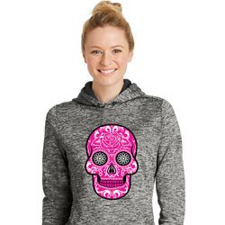 Ladies Pink Sugar Skull Dry Wicking Hoodie