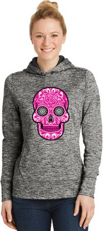 Ladies Pink Sugar Skull Dry Wicking Hoodie