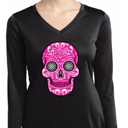 Ladies Pink Sugar Skull Dry Wicking Long Sleeve