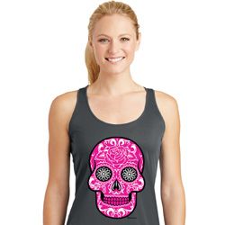 Ladies Pink Sugar Skull Dry Wicking Racerback