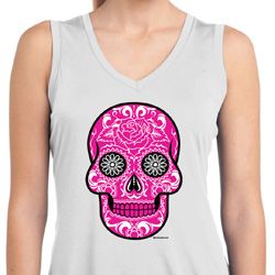 Ladies Pink Sugar Skull Dry Wicking Sleeveless Shirt