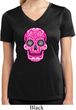Ladies Pink Sugar Skull Dry Wicking V-neck