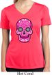 Ladies Pink Sugar Skull Dry Wicking V-neck