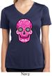Ladies Pink Sugar Skull Dry Wicking V-neck