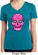 Ladies Pink Sugar Skull Dry Wicking V-neck