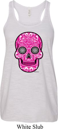 Ladies Pink Sugar Skull Flowy Racerback