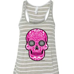 Ladies Pink Sugar Skull Flowy Racerback