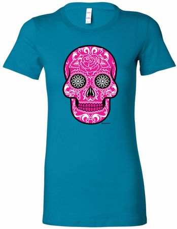 Ladies Pink Sugar Skull Longer Length Shirt