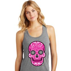 Ladies Pink Sugar Skull Racerback