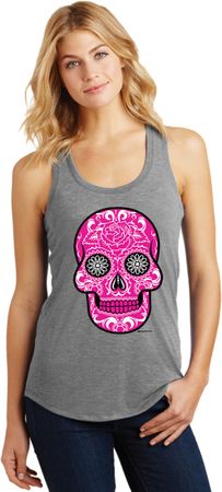 Ladies Pink Sugar Skull Racerback