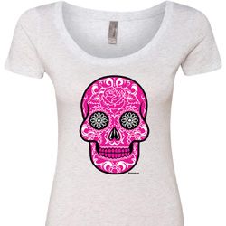 Ladies Pink Sugar Skull Scoop Neck Shirt