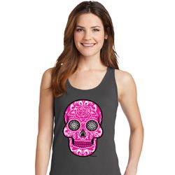 Ladies Pink Sugar Skull Tank Top