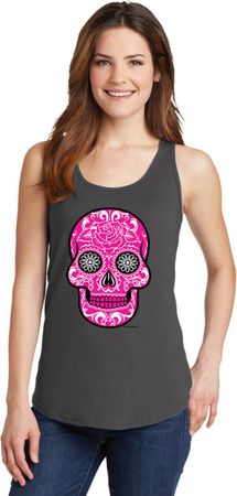Ladies Pink Sugar Skull Tank Top