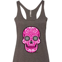 Ladies Pink Sugar Skull Tri Blend Racerback