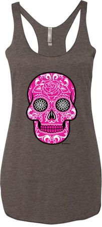 Ladies Pink Sugar Skull Tri Blend Racerback