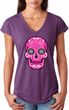 Ladies Pink Sugar Skull Tri Blend V-neck