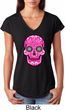 Ladies Pink Sugar Skull Tri Blend V-neck