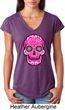 Ladies Pink Sugar Skull Tri Blend V-neck