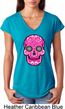 Ladies Pink Sugar Skull Tri Blend V-neck