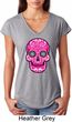 Ladies Pink Sugar Skull Tri Blend V-neck