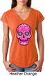 Ladies Pink Sugar Skull Tri Blend V-neck