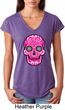 Ladies Pink Sugar Skull Tri Blend V-neck