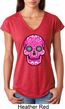 Ladies Pink Sugar Skull Tri Blend V-neck