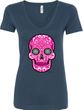 Ladies Pink Sugar Skull V-Neck Shirt