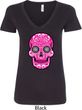 Ladies Pink Sugar Skull V-Neck Shirt