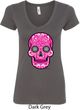 Ladies Pink Sugar Skull V-Neck Shirt