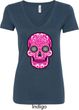 Ladies Pink Sugar Skull V-Neck Shirt