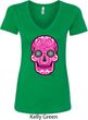Ladies Pink Sugar Skull V-Neck Shirt