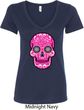 Ladies Pink Sugar Skull V-Neck Shirt