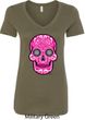 Ladies Pink Sugar Skull V-Neck Shirt