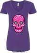 Ladies Pink Sugar Skull V-Neck Shirt