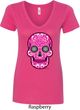Ladies Pink Sugar Skull V-Neck Shirt