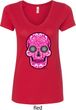 Ladies Pink Sugar Skull V-Neck Shirt